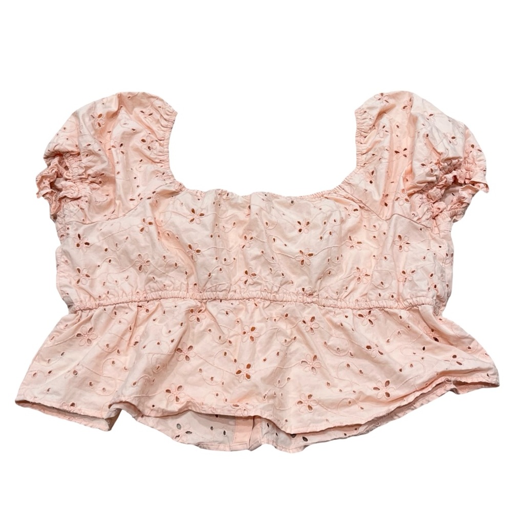 American Eagle Light Pastel Pink Puff Sleeve Babydoll Eyelet Lace Scoop Neckline - Picture 6 of 8